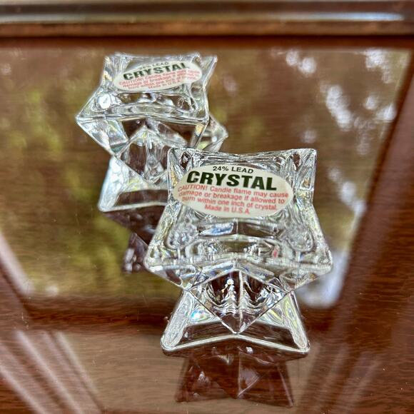 Vintage Michael C. Fina Crystal Star Candle Holders Geometric Design - Picture 6 of 12